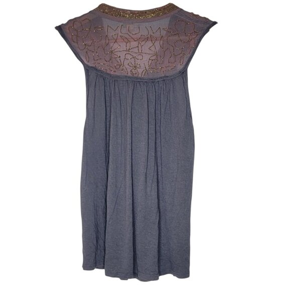 Ett:twa‎ Anthropologie Small Gray / Red Beaded Embellished Tie Front Tank Top S - Picture 2 of 4